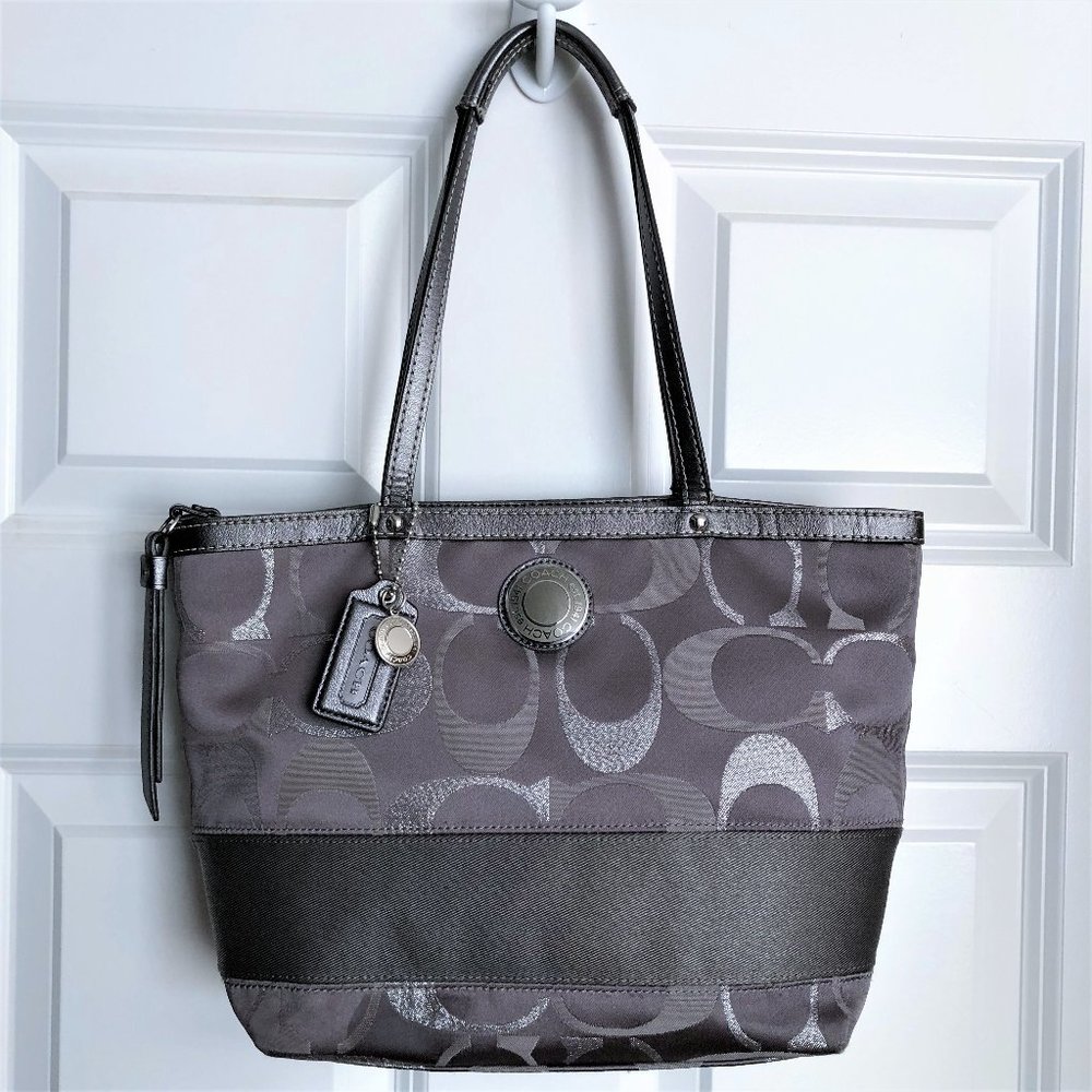 "SOLD" -COACH Silver Signature Metallic Tote Purse